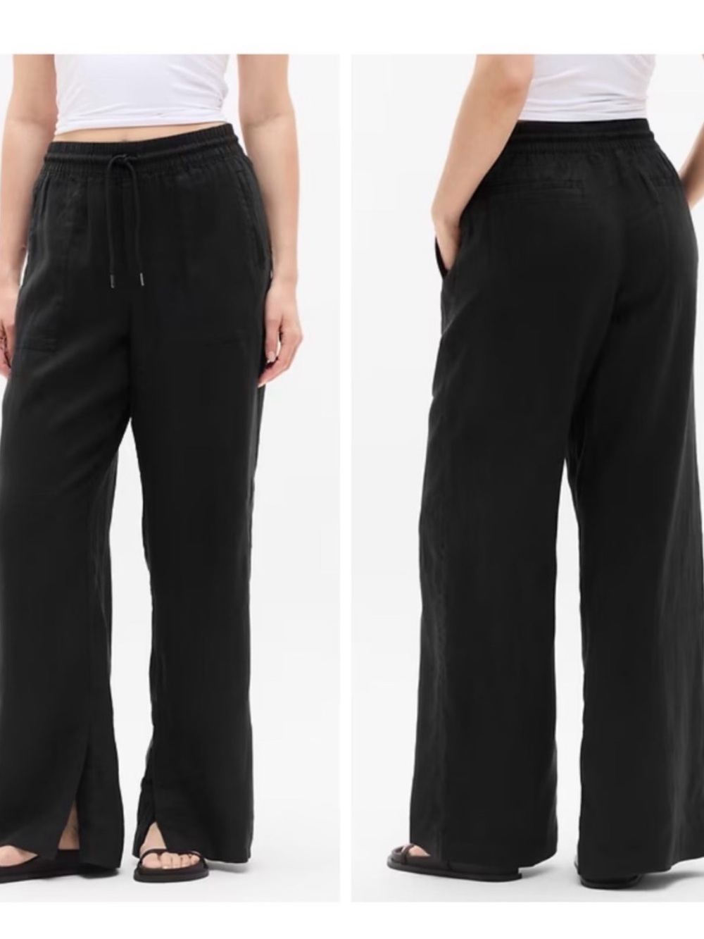 Athleta Retreat Linen High Rise Wide Leg Pants In Black Size Medium - Picture 1 of 7